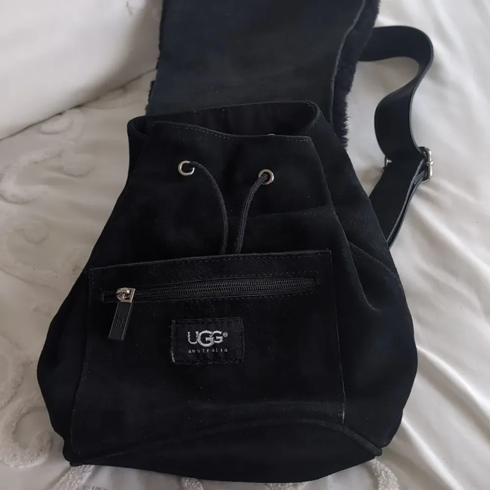 UGG Australia Nordie🖤 Black Shearling & Sueded Drawstring Mini Backpack NWOT